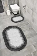Su Emici Yumuşak Kaymaz Taban Sünger Dolgulu Yıkanabilir Dekoratif Banyo Paspası Takımı 1165GRİOVAL