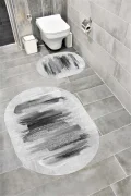 Su Emici Yumuşak Kaymaz Taban Sünger Dolgulu Yıkanabilir Dekoratif Banyo Paspası Takımı EHL195OVAL