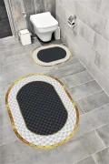 Su Emici Yumuşak Kaymaz Taban Sünger Dolgulu  Yıkanabilir Dekoratif Banyo Paspası 1246 Oval