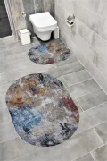 Su Emici Yumuşak Kaymaz Taban Sünger Dolgulu Yıkanabilir Dekoratif Banyo Paspası Takımı 1236 OVAL
