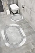 Su Emici Yumuşak Kaymaz Taban Sünger Dolgulu  Yıkanabilir Dekoratif Banyo Paspası 1371B Oval