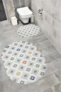 Su Emici Yumuşak Kaymaz Taban Sünger Dolgulu  Yıkanabilir Dekoratif Banyo Paspası 1396 Oval