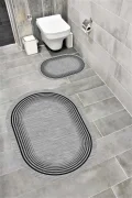 Su Emici Yumuşak Kaymaz Taban Sünger Dolgulu Yıkanabilir Dekoratif Banyo Paspası Takımı 1193 OVAL