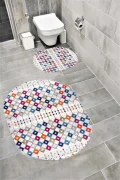 Su Emici Yumuşak Kaymaz Taban Sünger Dolgulu Yıkanabilir Dekoratif Banyo Paspası Takımı HATTUŞAOVAL