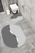 Su Emici Yumuşak Kaymaz Sünger Dolgulu Yıkanabilir Dekoratif Banyo Paspası Takımı 1154TEKÇİZGİOVAL