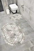 Su Emici Yumuşak Kaymaz Taban Sünger Dolgulu Yıkanabilir Dekoratif Banyo Paspası Takımı 1064 OVAL