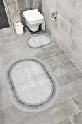 Su Emici Yumuşak Kaymaz Taban Sünger Dolgulu Yıkanabilir Dekoratif Banyo Paspası Takımı 1161OVAL