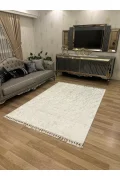 Bambu Yıkanabilir Kaymaz Oturma Odası Salon Mutfak Çocuk Odası Halısı Beyaz Gümüş Simli Bambu