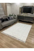Bambu Yıkanabilir Kaymaz Oturma Odası Salon Mutfak Çocuk Odası Halısı Beyaz Gold Simli Bambu