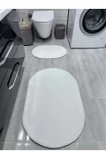 Peluş Puffy Bambu Kaymaz Deri Taban 2li Set Klozet Beyaz Banyo Paspas Takımı