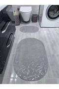 Simli Bambu Kaymaz Deri Taban 2li Set Klozet Gri Gümüş Banyo Paspas Takımı
