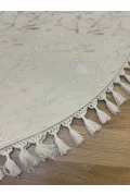 Bambu Yıkanabilir Kaymaz Oturma Odası Salon Mutfak Çocuk Odası Halısı Beyaz Gümüş Simli Oval