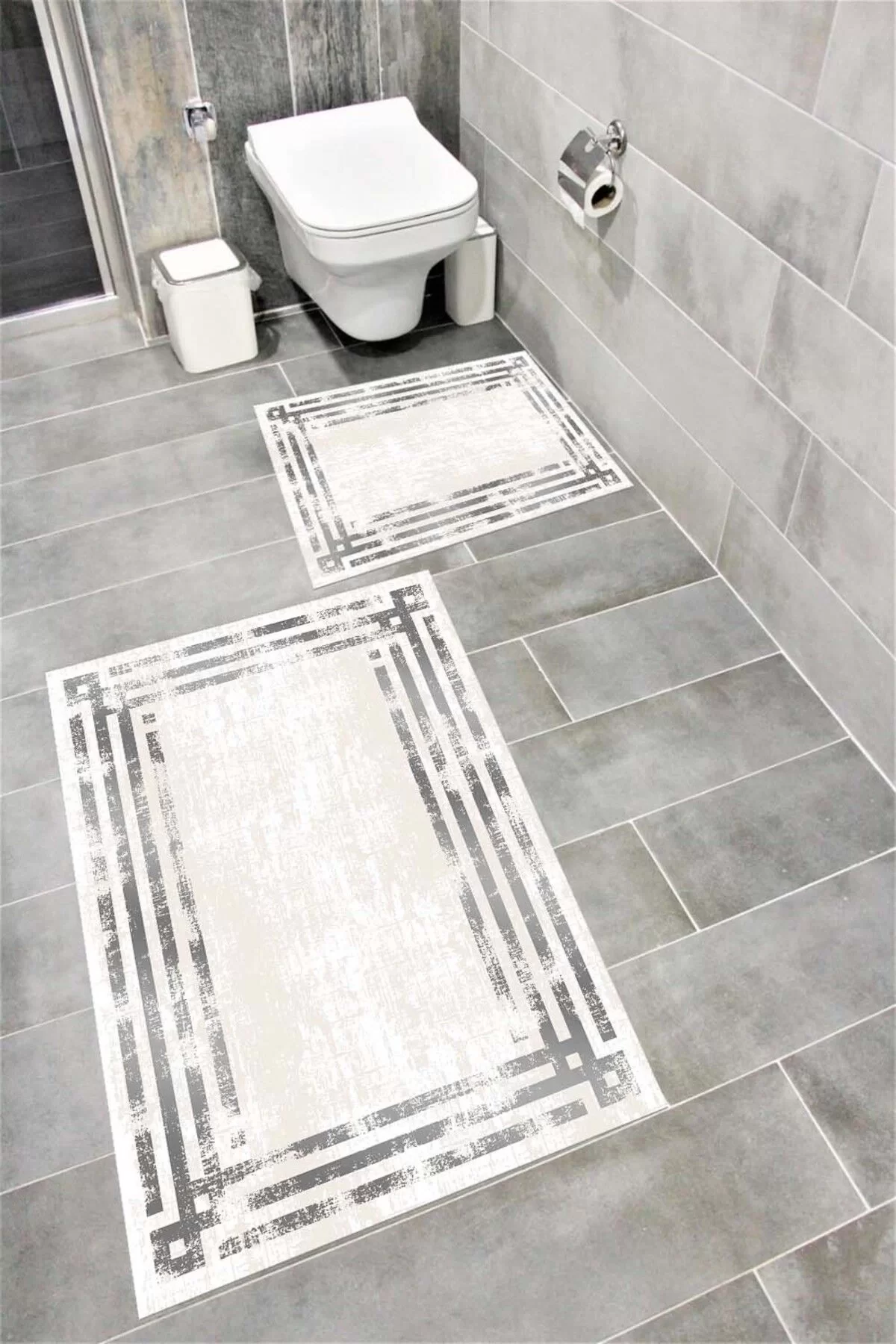 Su Emici Yumuşak Kaymaz Taban Sünger Dolgulu Yıkanabilir Dekoratif Banyo Paspası-1074silverygri