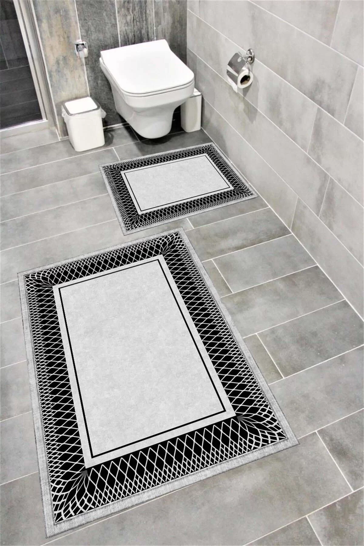 Su Emici Yumuşak Kaymaz Taban Sünger Dolgulu Yıkanabilir Dekoratif Banyo Paspası-1169gri