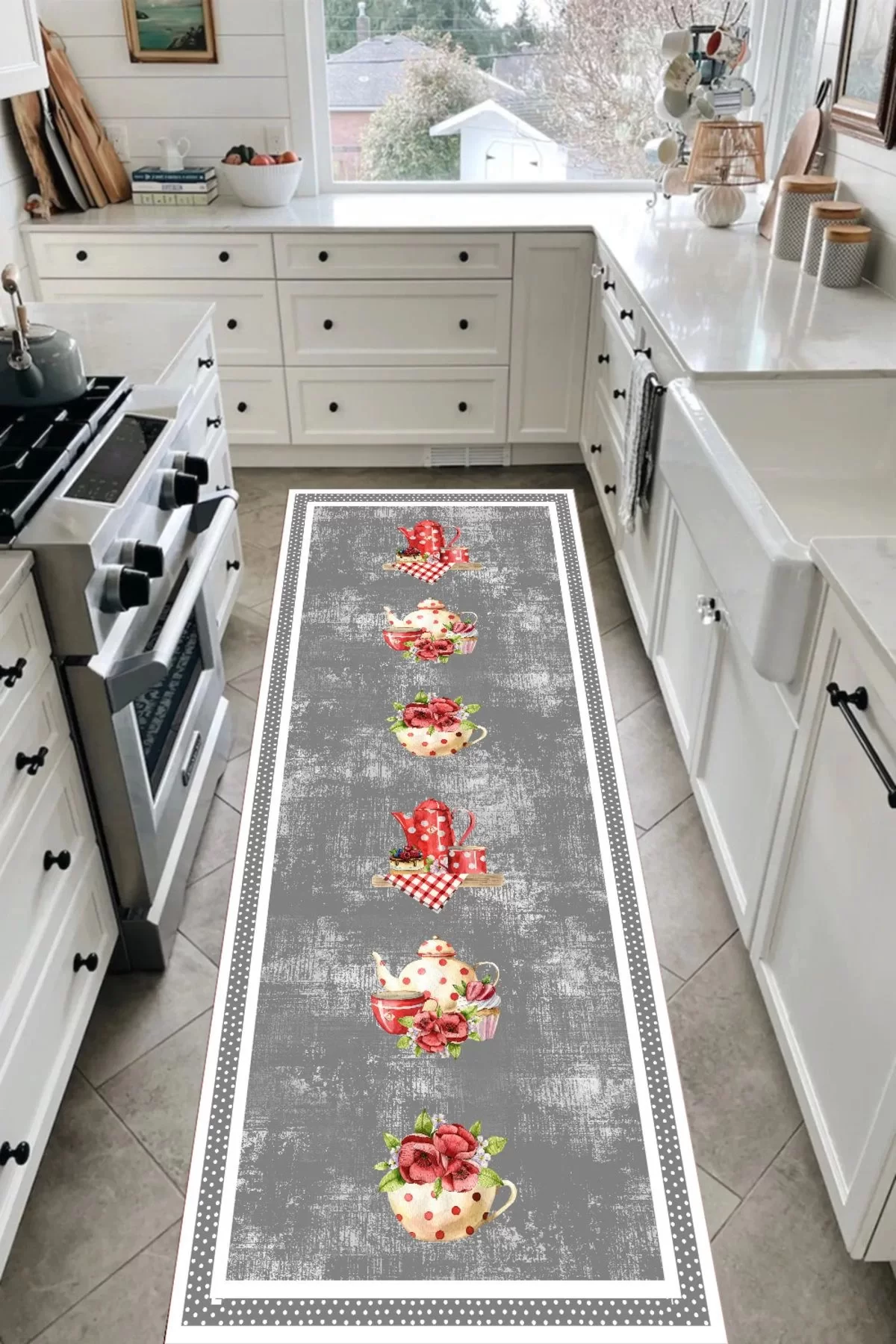 Yıkanabilir Kaymaz Taban Halı Salon Dekor Yolluk Koridor Mutfak Halısı Dinner Gri