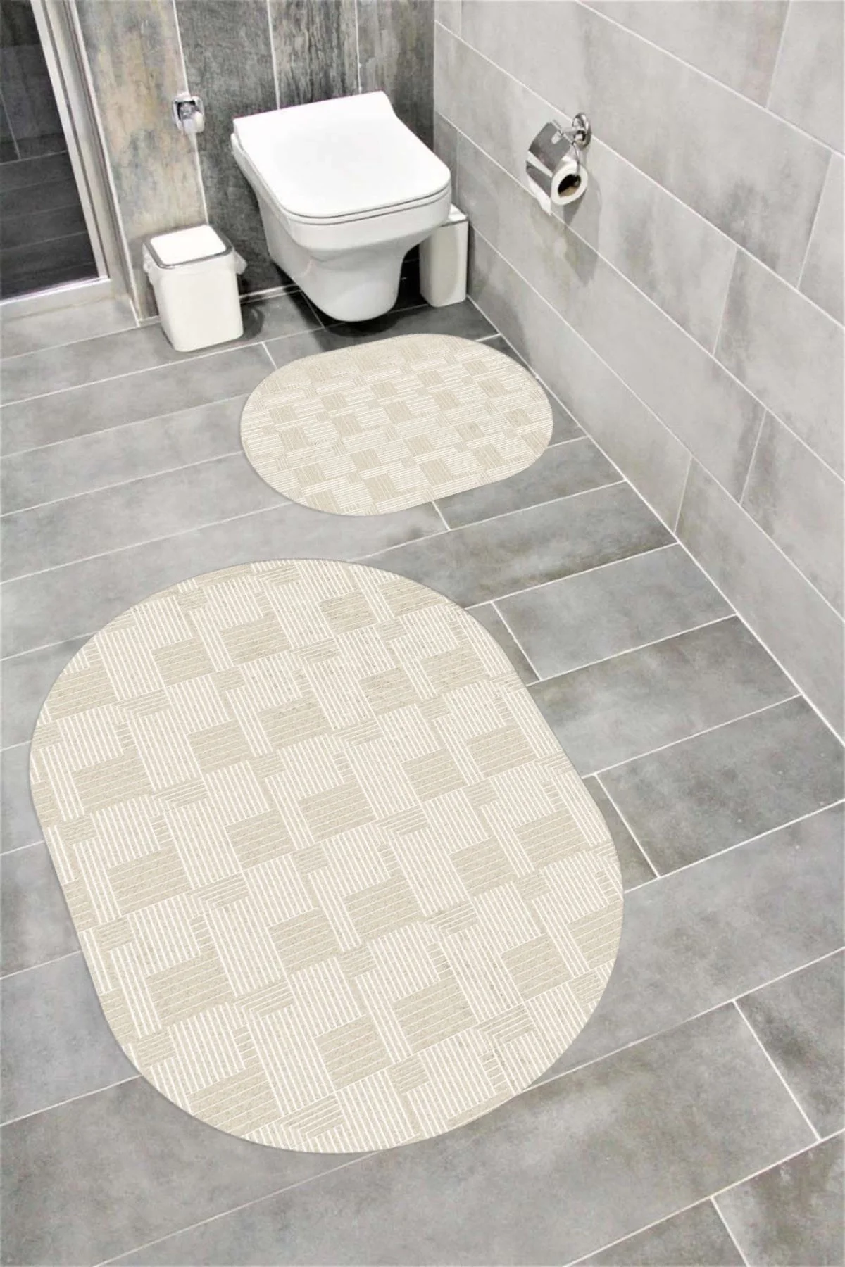 Su Emici Yumuşak Kaymaz Taban Sünger Dolgulu  Yıkanabilir Dekoratif Banyo Paspası 1363 Oval