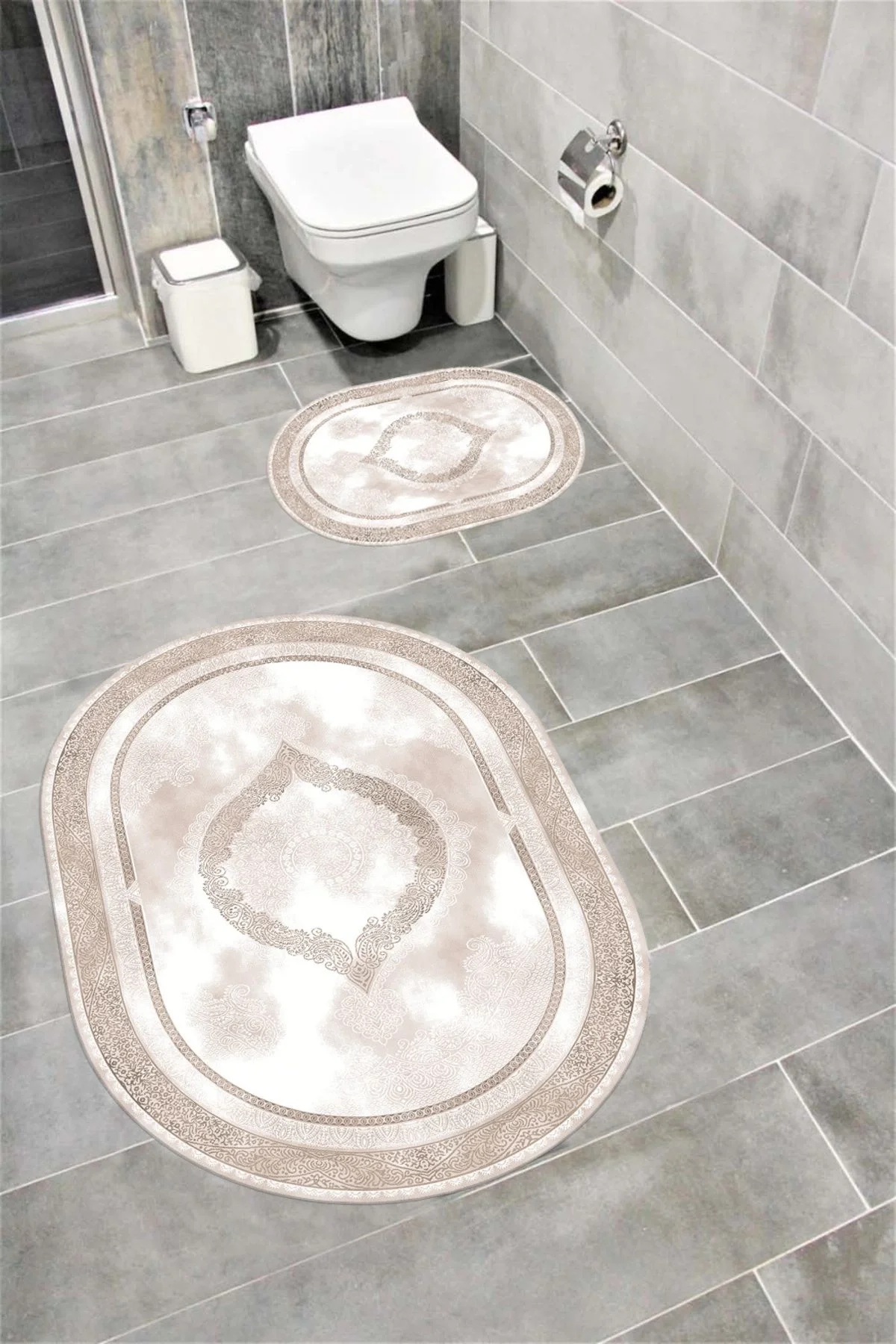 Su Emici Yumuşak Kaymaz Taban Sünger Dolgulu Yıkanabilir Dekoratif Banyo Paspası 1065 OVAL