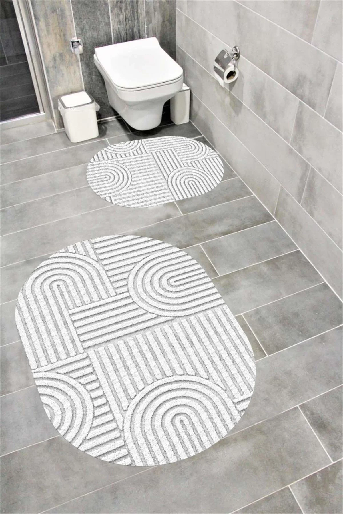 Su Emici Yumuşak Kaymaz Taban Sünger Dolgulu Yıkanabilir Dekoratif Banyo Paspası 1343AÇIKGRİOVAL