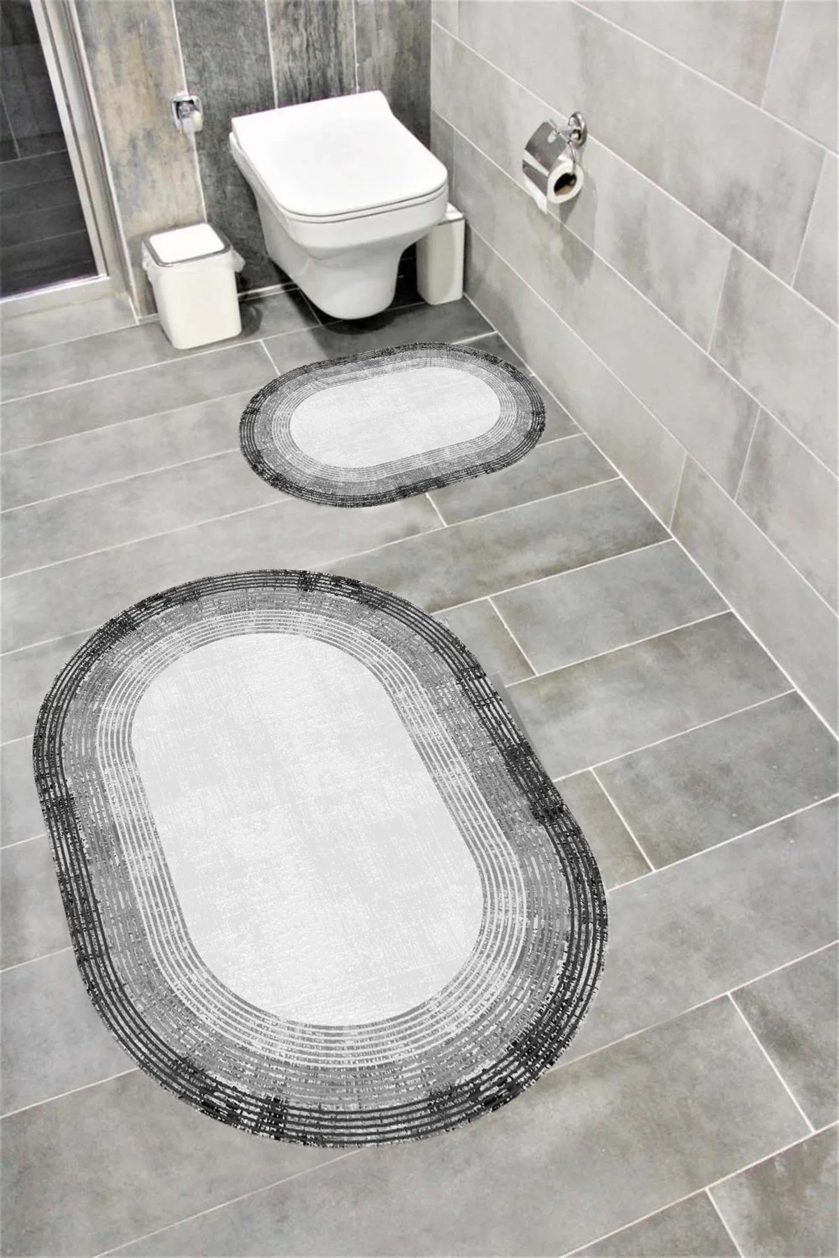 Su Emici Yumuşak Kaymaz Taban Sünger Dolgulu Yıkanabilir Dekoratif Banyo Paspası 1201GRİ OVAL
