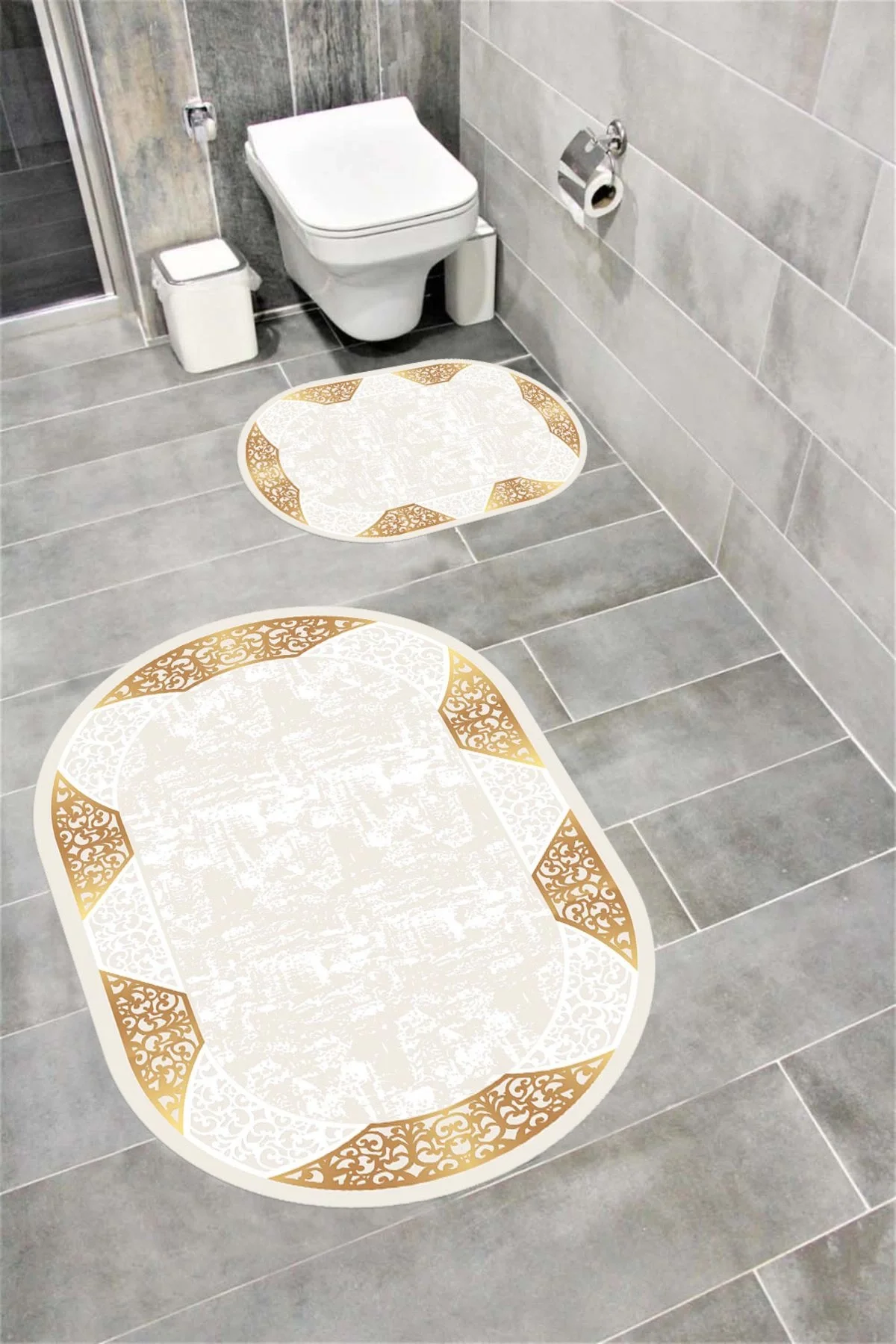 Su Emici Yumuşak Kaymaz Taban Sünger Dolgulu Yıkanabilir Dekoratif Banyo Paspası 1239 OVAL