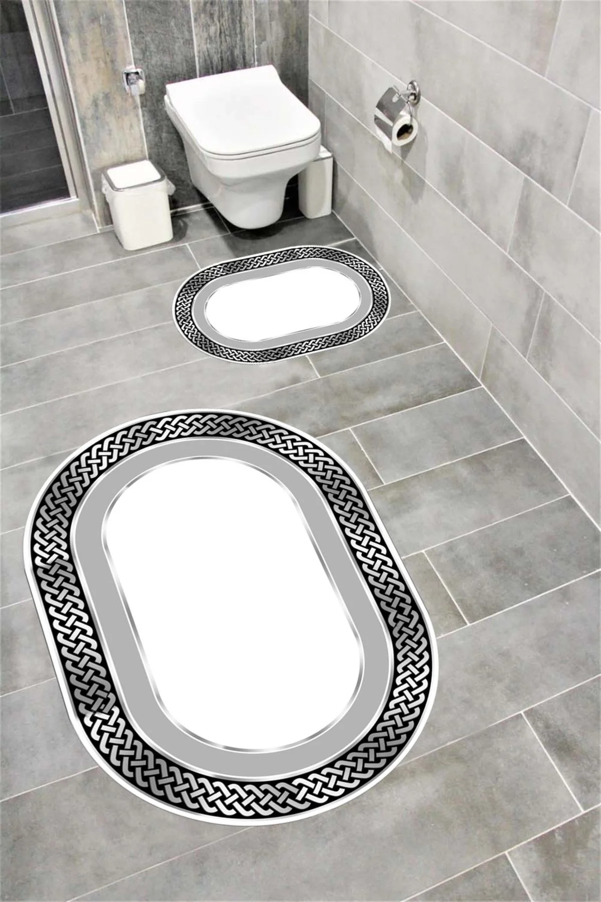 Su Emici Yumuşak Kaymaz Taban Sünger Dolgulu Yıkanabilir Dekoratif Banyo Paspası 1207GRİOVAL