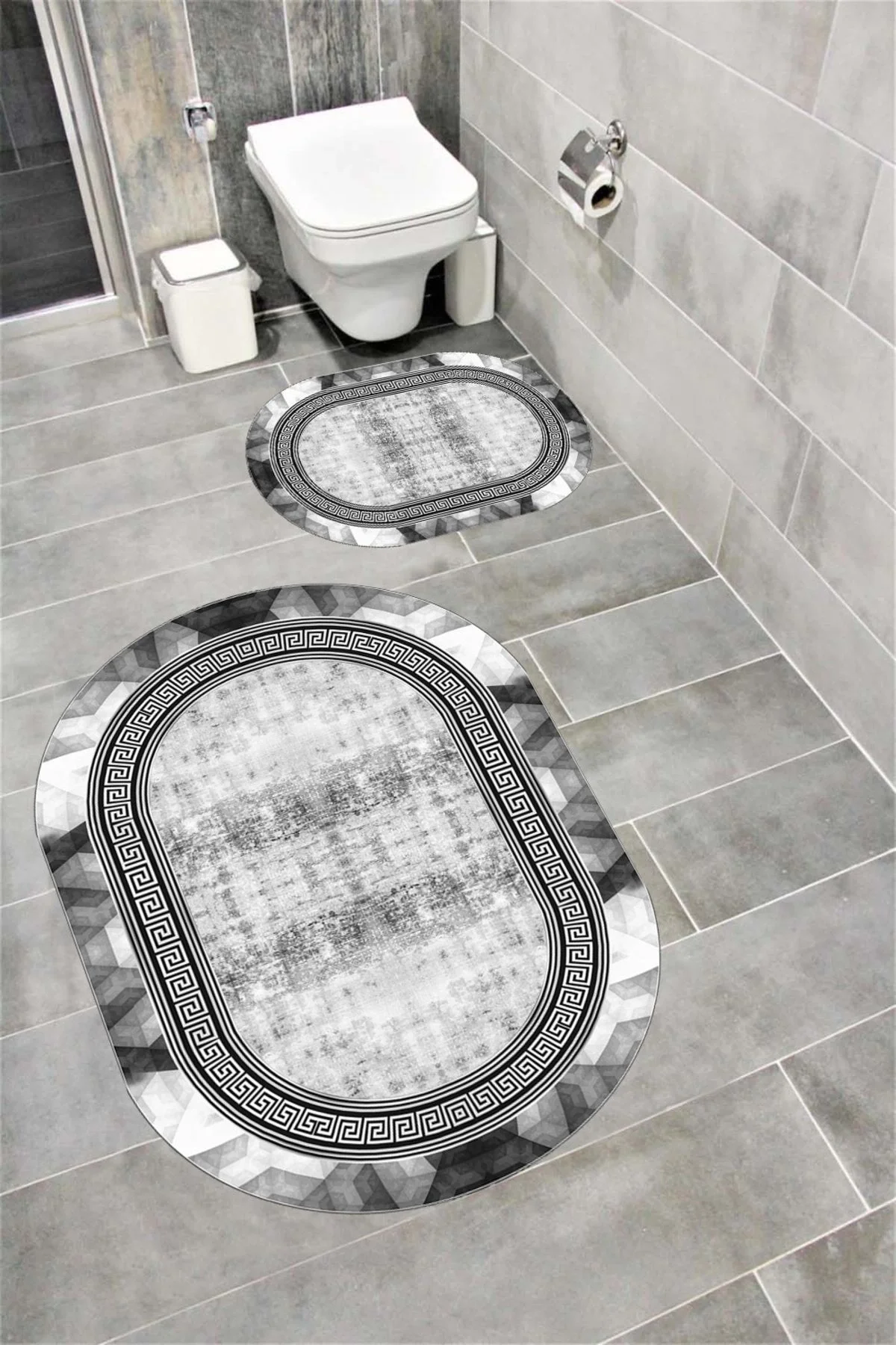 Su Emici Yumuşak Kaymaz Taban Sünger Dolgulu Yıkanabilir Dekoratif Banyo Paspası 1069ALPEMİXGRİ OVL