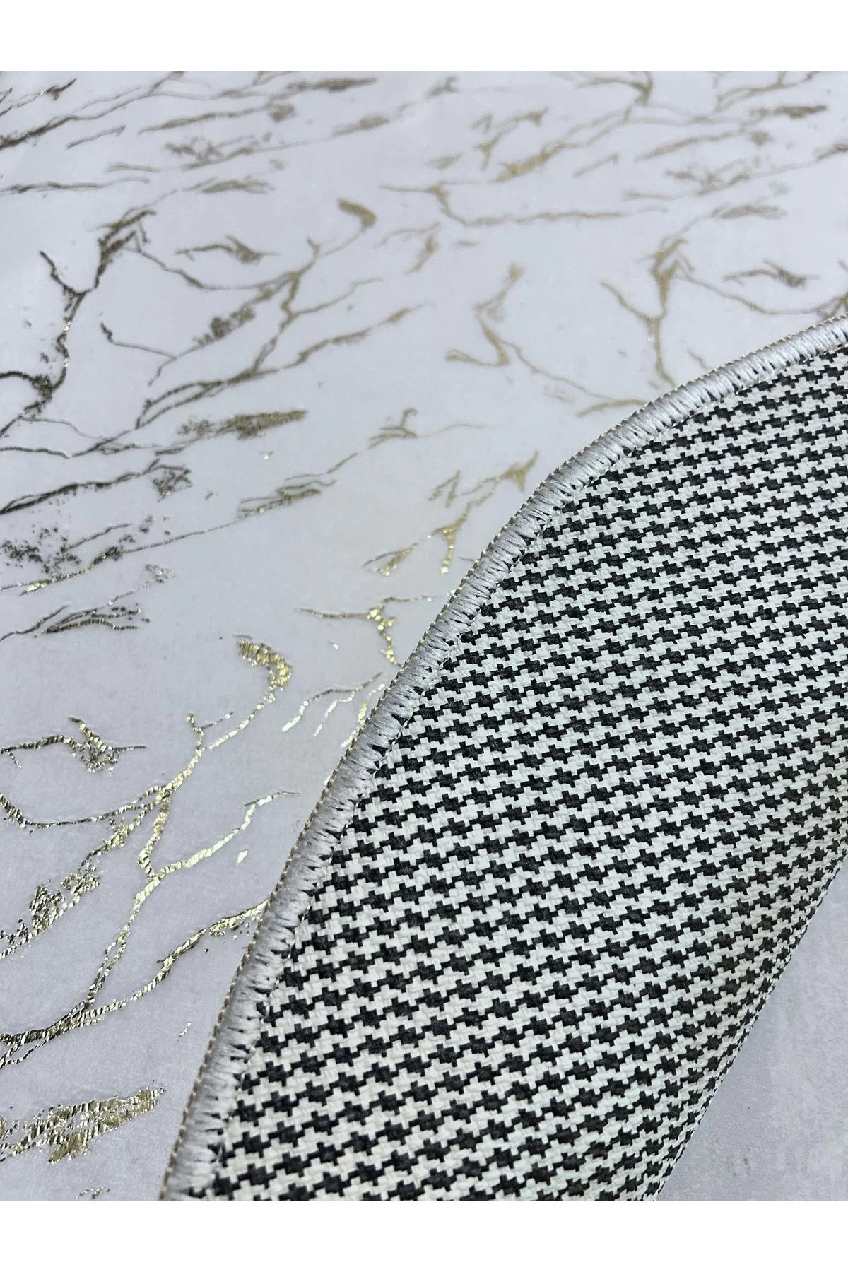 Simli Bambu Kaymaz Deri Taban 2li Set Klozet Beyaz Gold Banyo Paspas Takımı