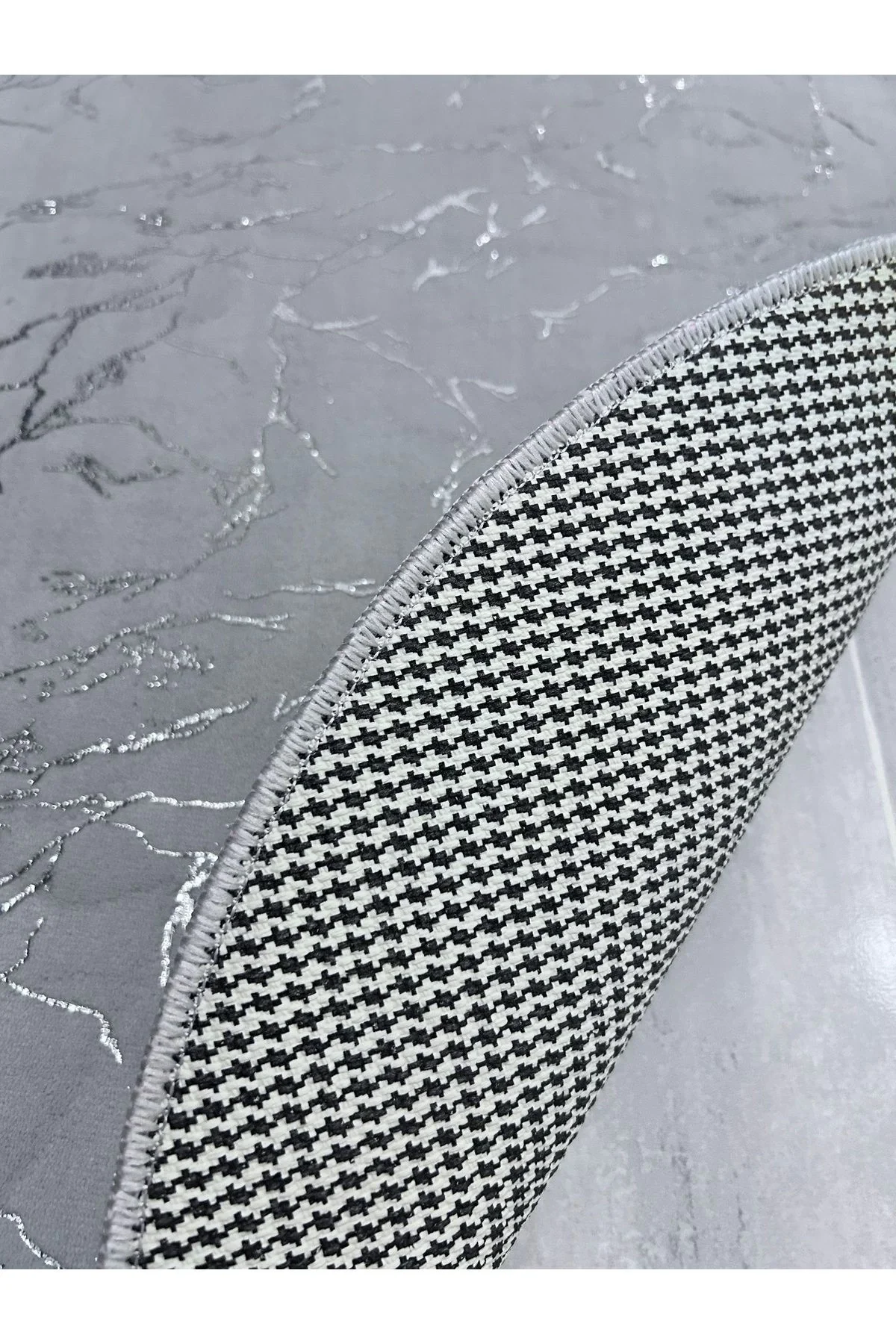 Simli Bambu Kaymaz Deri Taban 2li Set Klozet Gri Gümüş Banyo Paspas Takımı