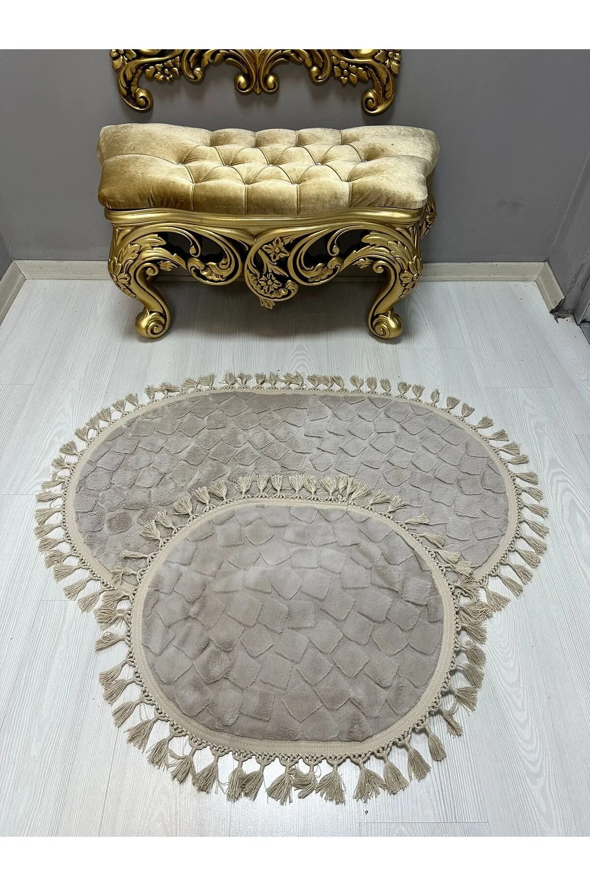 2Lİ İKİLİ BANYO PASPAS SETİ ILICA PUFFY DOKUMA TABAN BANYO PASPASI 40X60-60X100 KREM