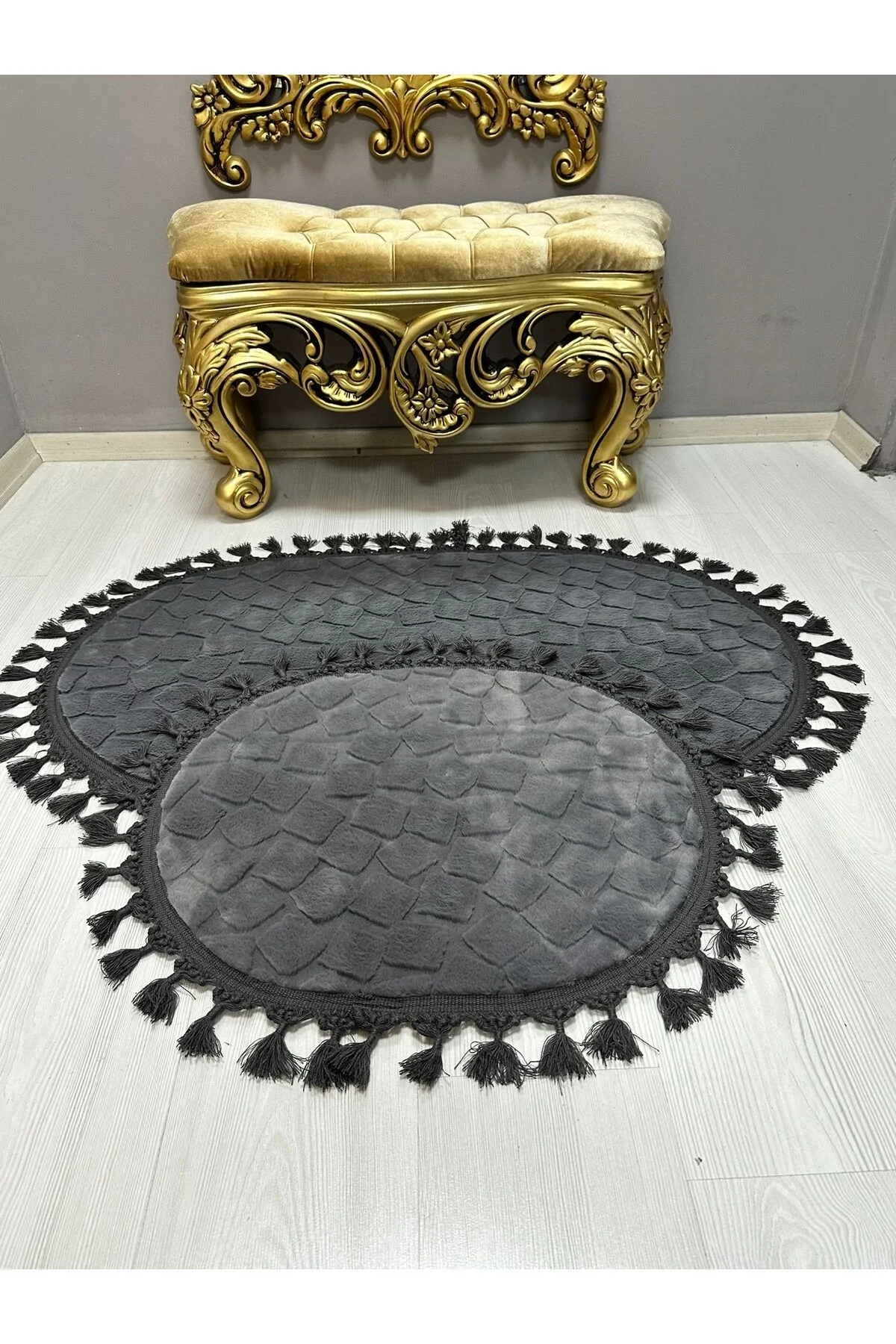2Lİ İKİLİ BANYO PASPAS SETİ ILICA PUFFY DOKUMA TABAN BANYO PASPASI 40X60-60X100 ANTRASİT