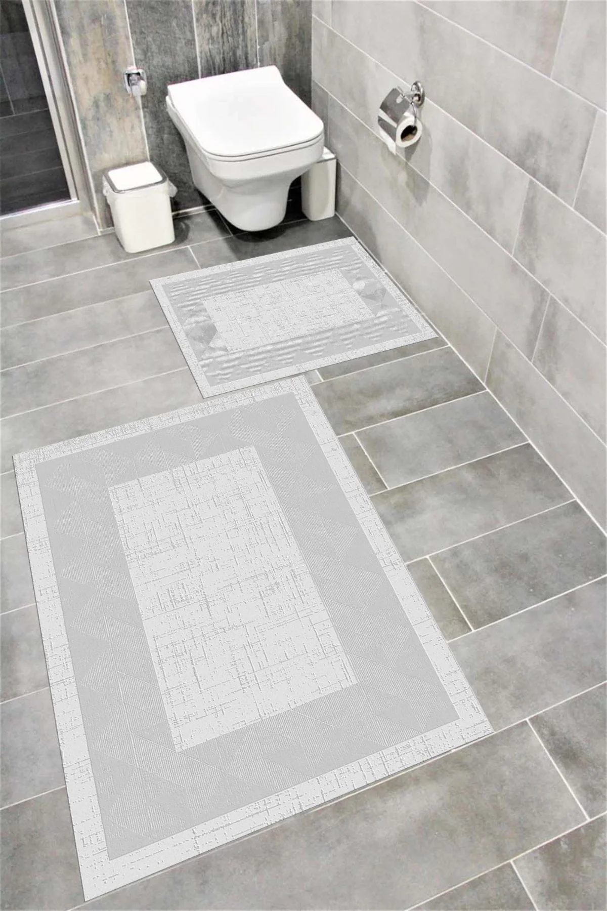 Su Emici Yumuşak Kaymaz Taban Sünger Dolgulu Yıkanabilir Dekoratif Banyo Paspası 1250GRİ