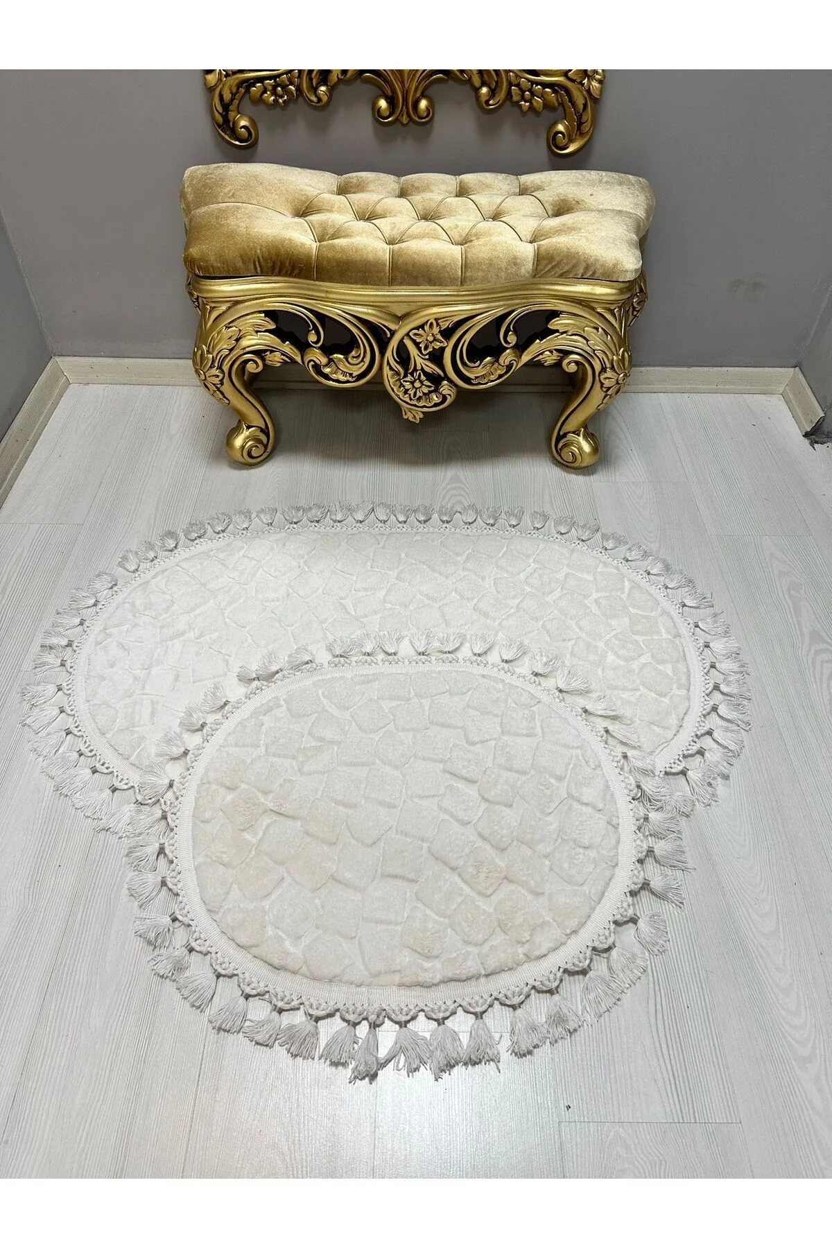 2Lİ İKİLİ BANYO PASPAS SETİ ILICA PUFFY DOKUMA TABAN BANYO PASPAS Takımı 40X60-60X100 BEYAZ