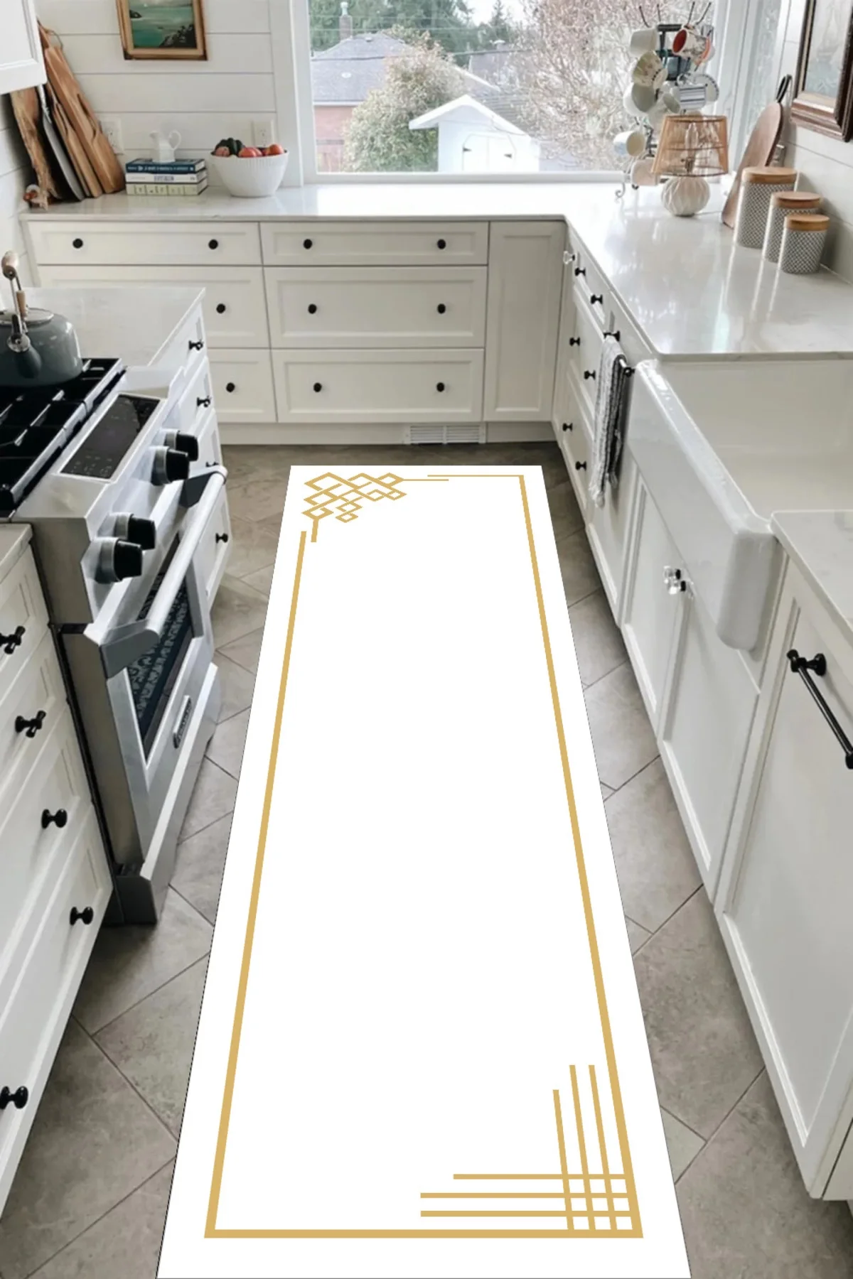 BEYAZ GOLD Yıkanabilir Kaymaz Taban Halı Salon Dekor Yolluk Koridor Mutfak Halısı Riple