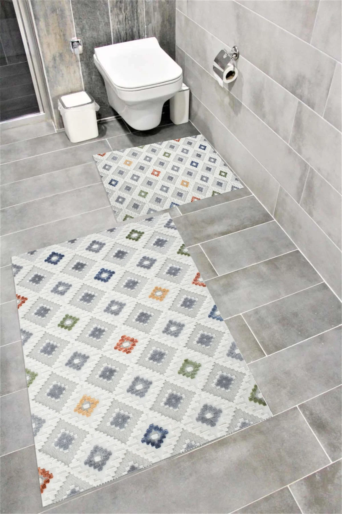 Su Emici Yumuşak Kaymaz Taban Sünger Dolgulu Pamuksu Doku Yıkanabilir Dekoratif Banyo Paspası 1396