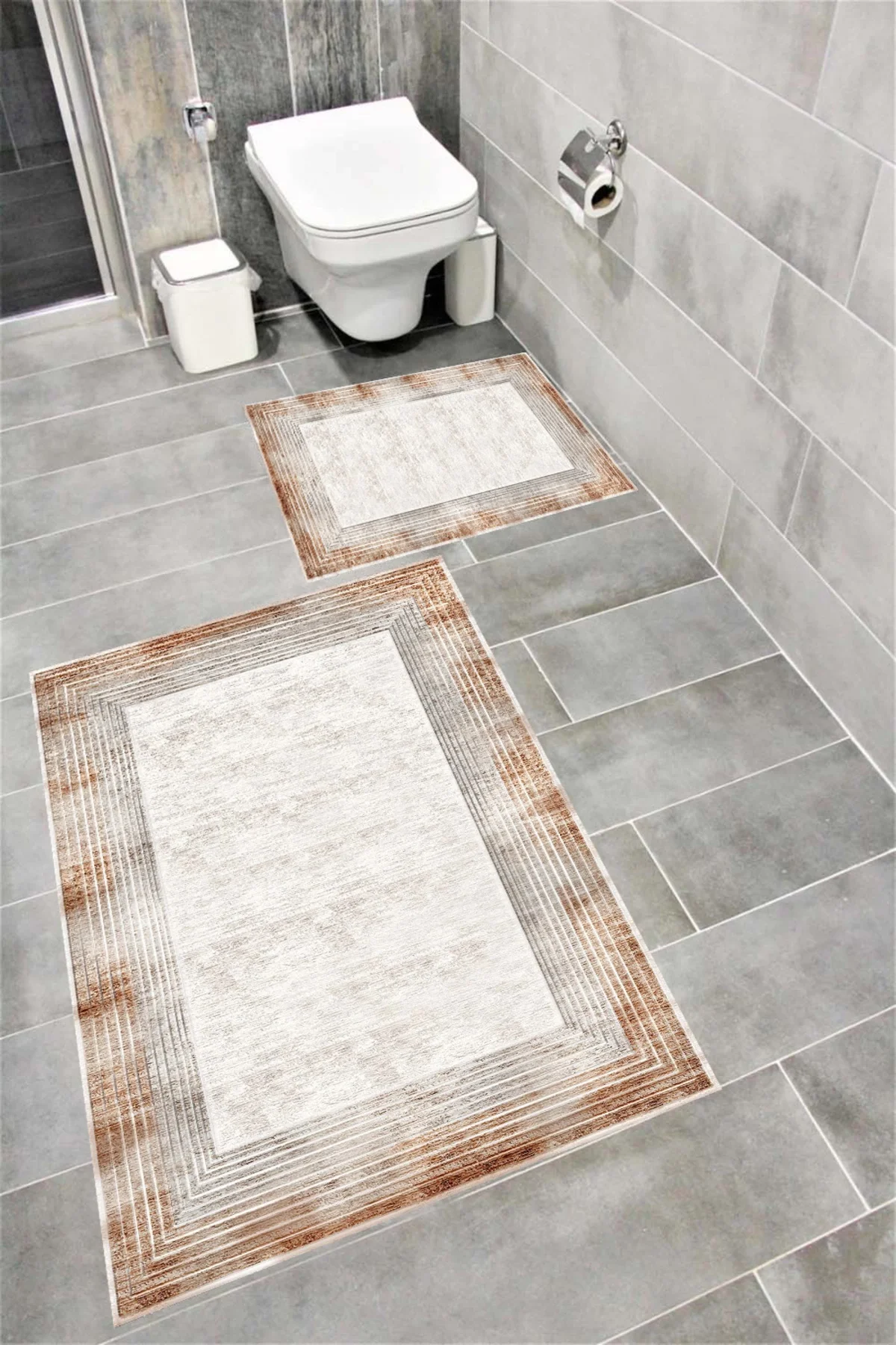 Su Emici Yumuşak Kaymaz Taban Sünger Dolgulu Pamuksu Doku Yıkanabilir Dekoratif Banyo Paspası 1364