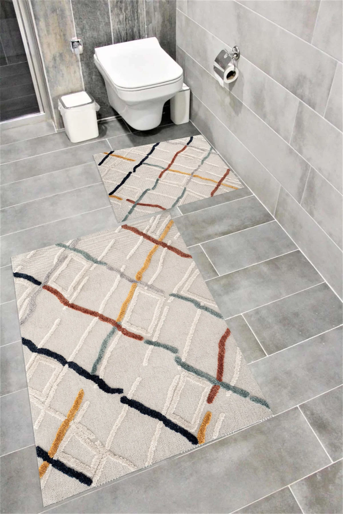 Su Emici Yumuşak Kaymaz Taban Sünger Dolgulu Pamuksu Doku Yıkanabilir Dekoratif Banyo Paspası 1392