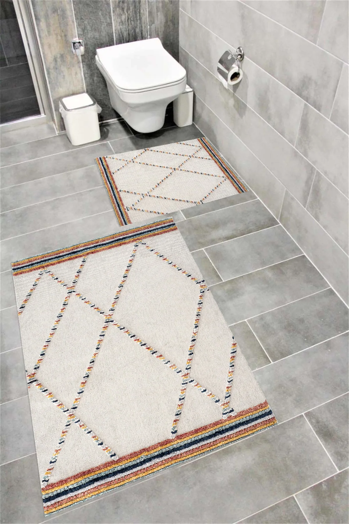 Su Emici Yumuşak Kaymaz Taban Sünger Dolgulu Pamuksu Doku Yıkanabilir Dekoratif Banyo Paspası 1393