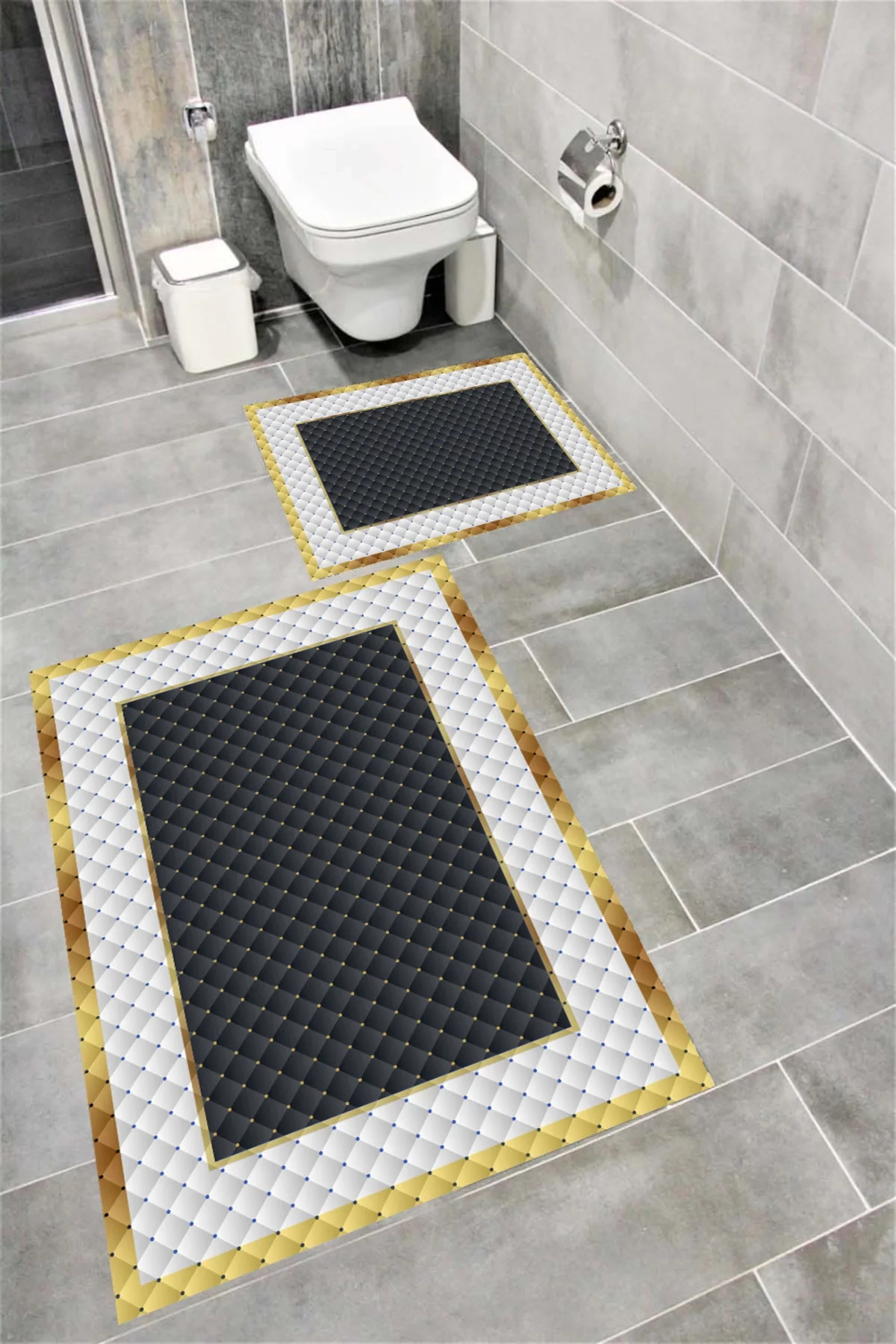 Su Emici Yumuşak Kaymaz Taban Sünger Dolgulu Pamuksu Doku Yıkanabilir Dekoratif Banyo Paspası 1246