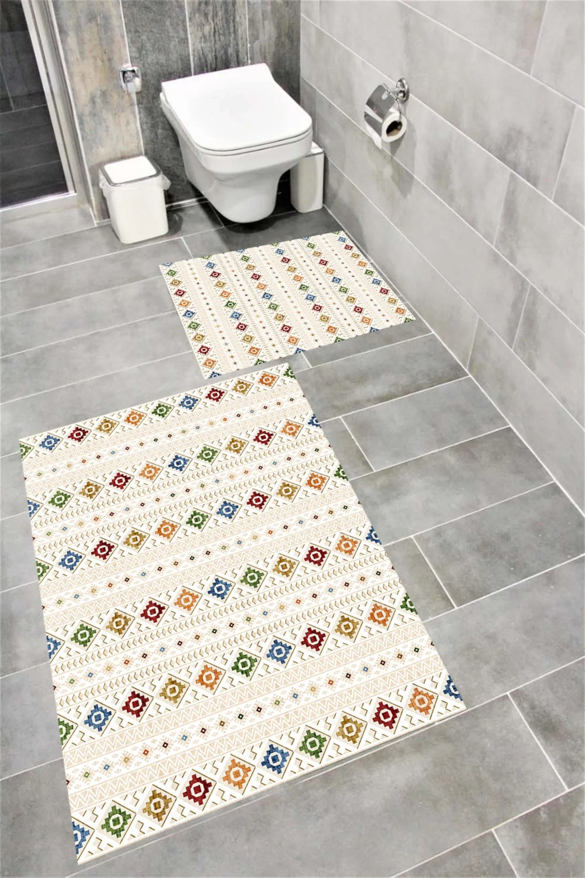 Su Emici Yumuşak Kaymaz Taban Sünger Dolgulu Pamuksu Doku Yıkanabilir Dekoratif Banyo Paspası 1241