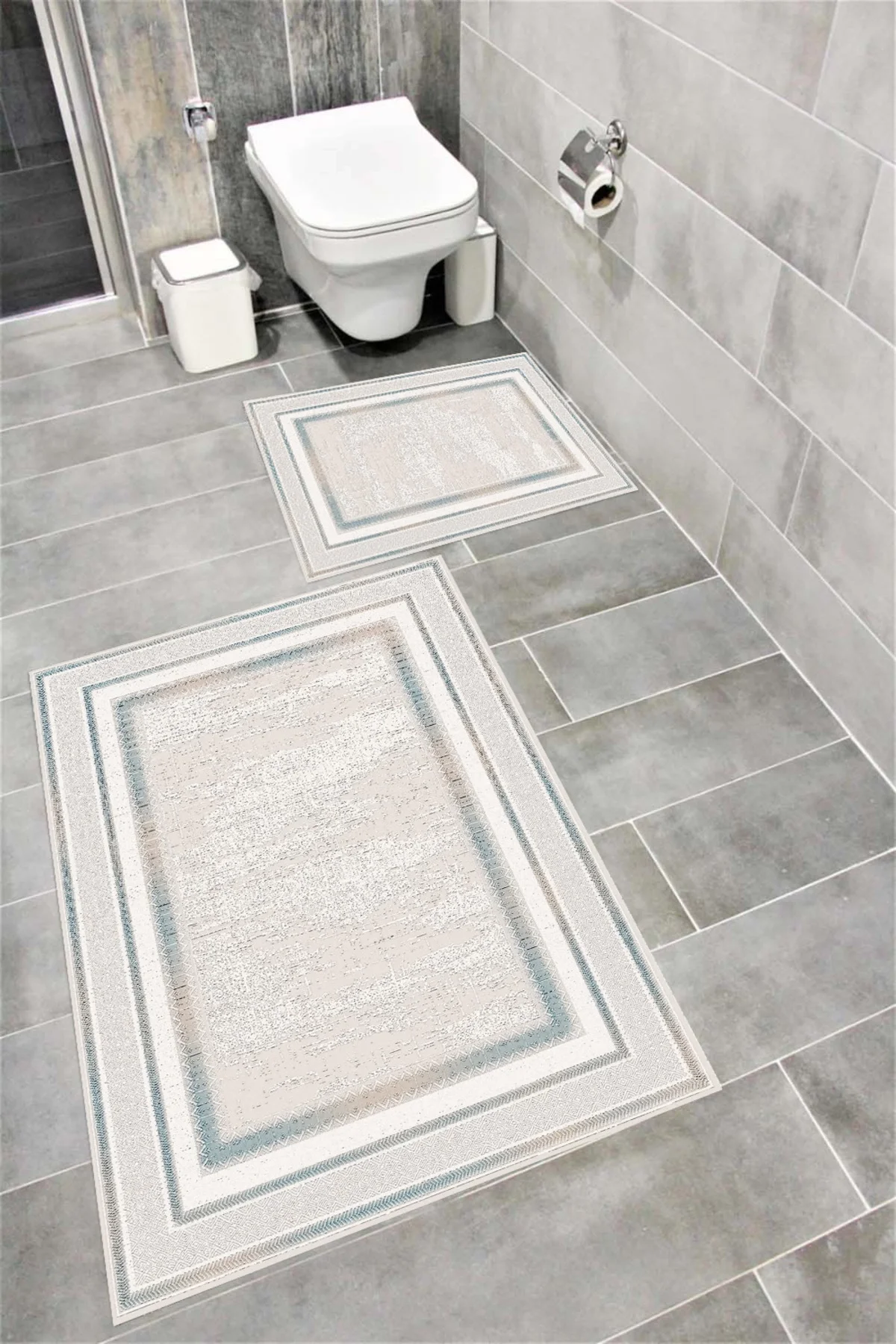 Su Emici Yumuşak Kaymaz Taban Sünger Dolgulu Pamuksu Doku Yıkanabilir Dekoratif Banyo Paspası 1372B