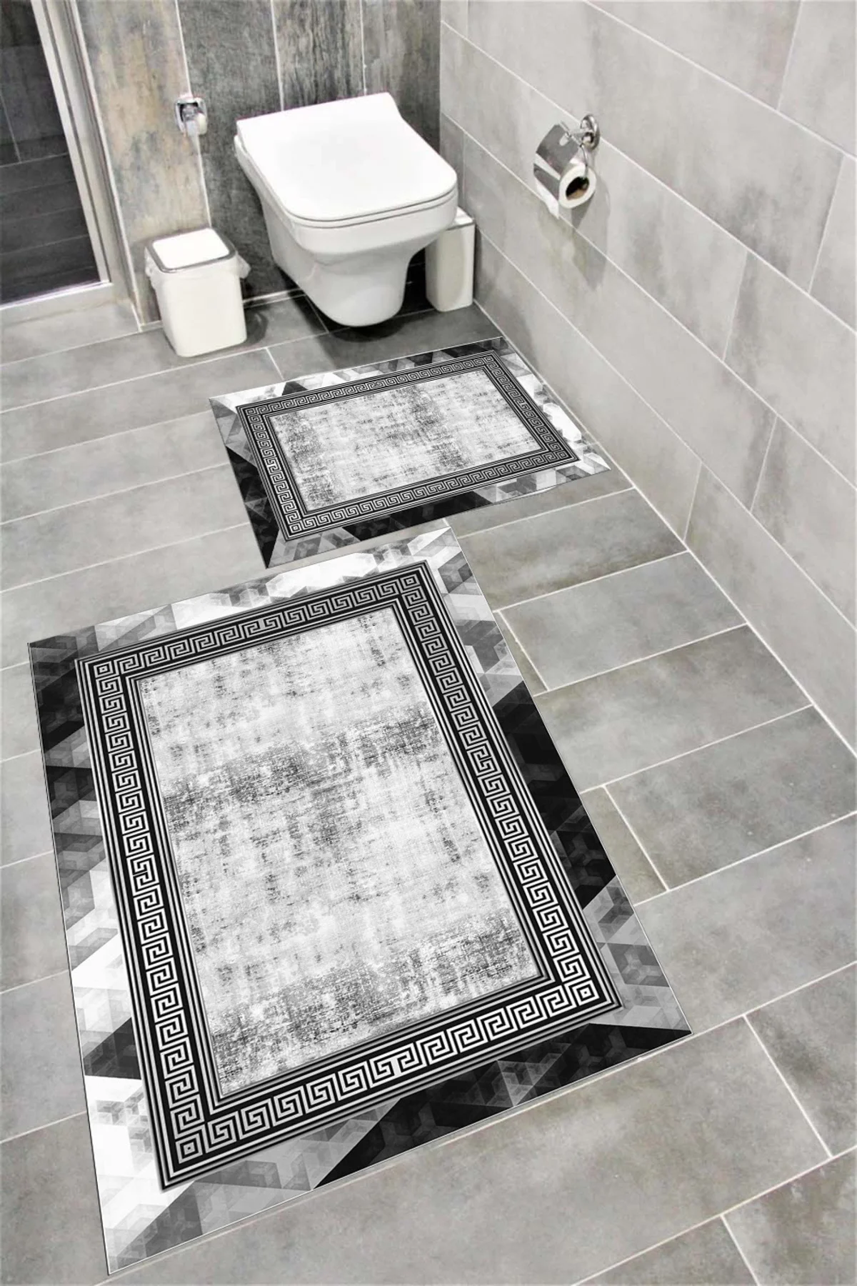 Su Emici Yumuşak Kaymaz Taban Sünger Dolgulu  Yıkanabilir Dekoratif Banyo Paspası 1069ALPEMİXGRİ