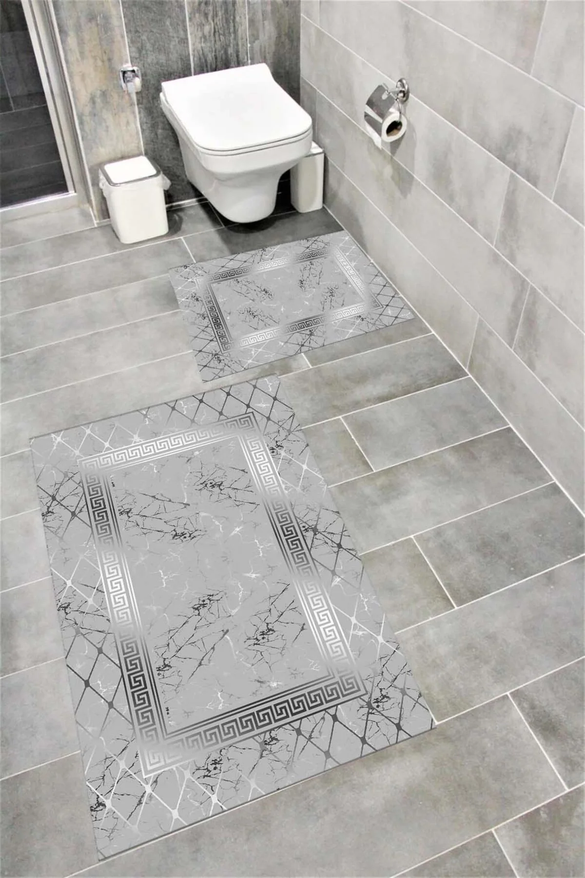 Su Emici Yumuşak Kaymaz Taban Sünger Dolgulu  Yıkanabilir Dekoratif Banyo Paspası 1056AJDAGÜMÜŞ