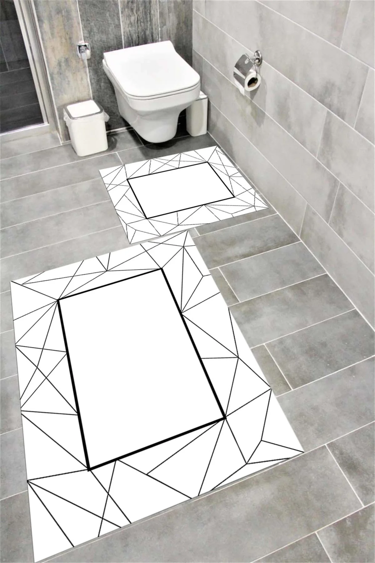 Su Emici Yumuşak Kaymaz Taban Sünger Dolgulu Yıkanabilir Dekoratif Banyo Paspası Takımı EHL211