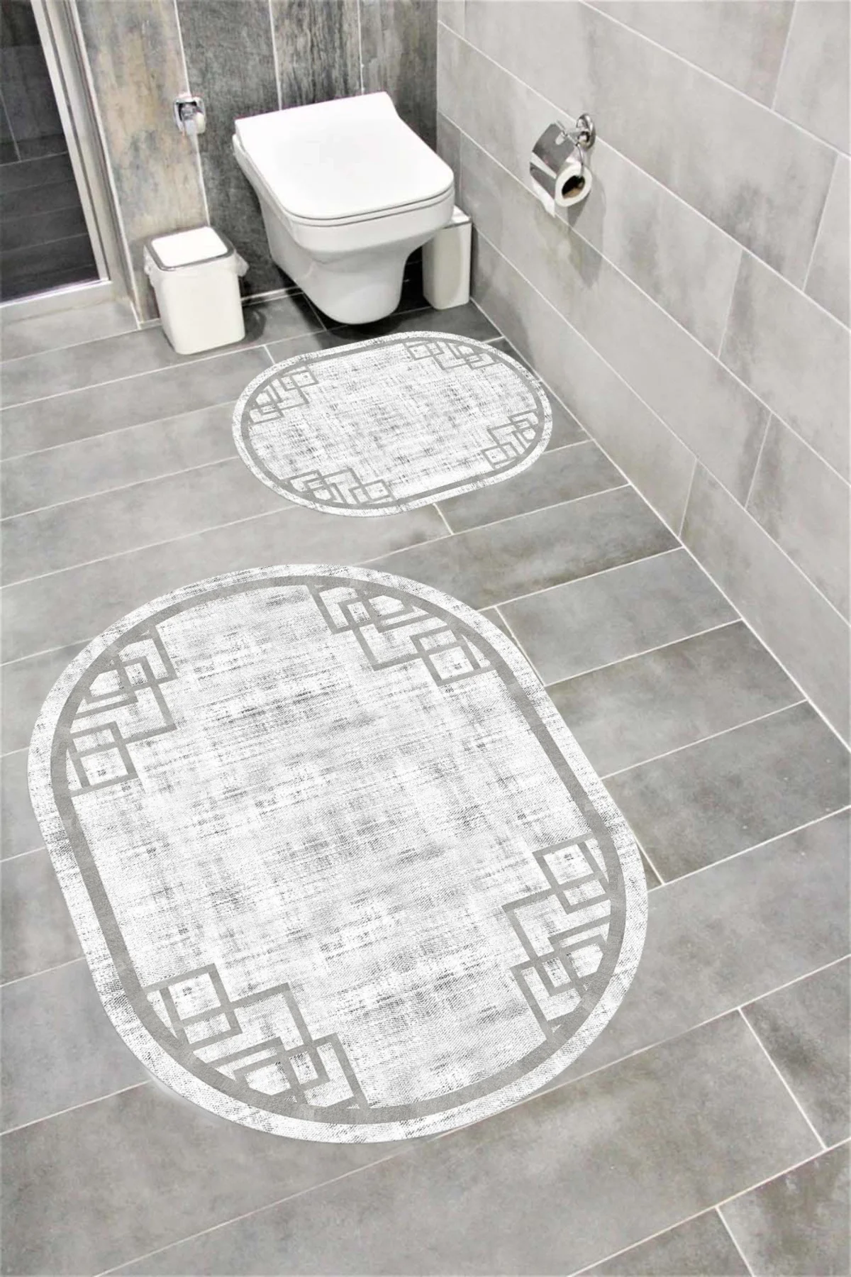 Su Emici Yumuşak Kaymaz Taban Sünger Dolgulu Yıkanabilir Dekoratif Banyo Paspası Takımı FASTOVAL