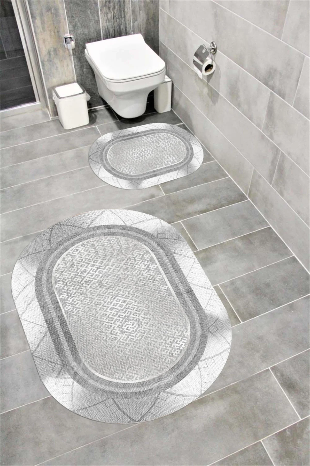Su Emici Yumuşak Kaymaz Taban Sünger Dolgulu  Yıkanabilir Dekoratif Banyo Paspası 1371B Oval