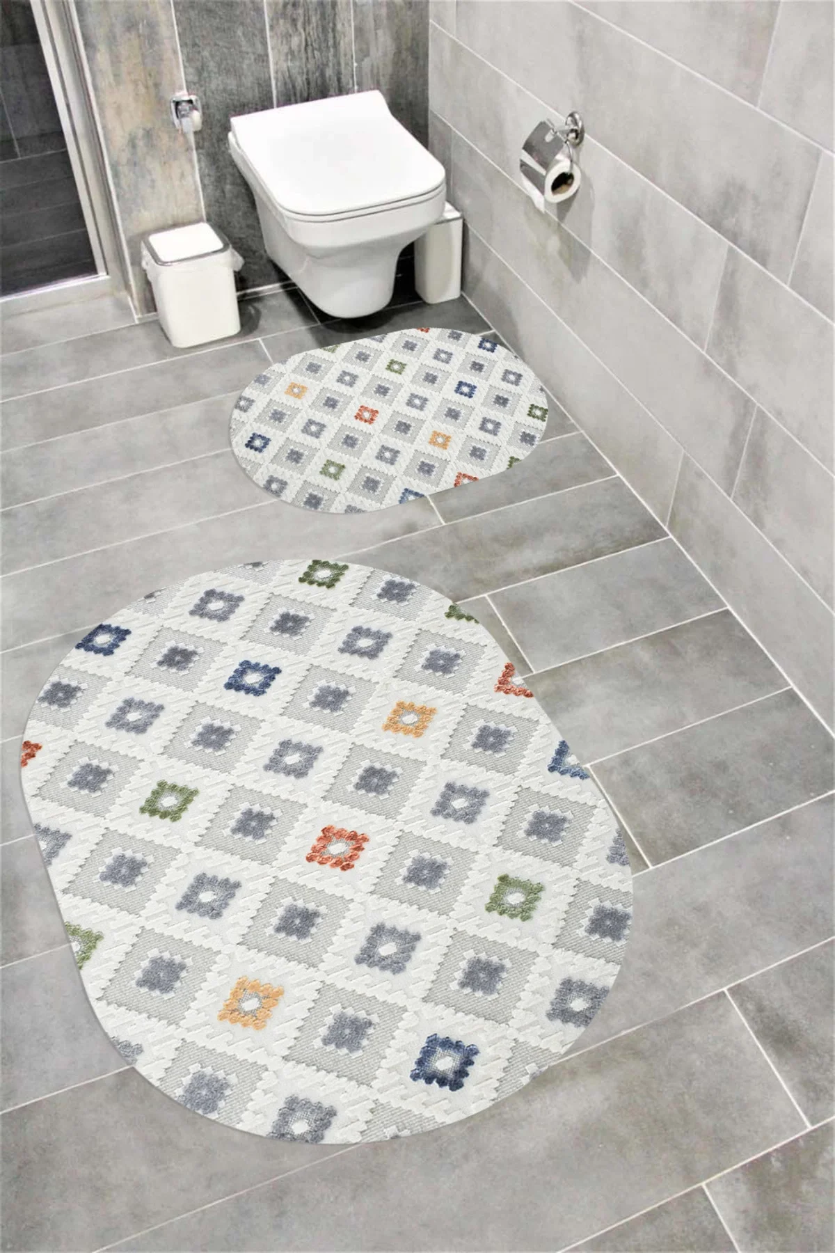 Su Emici Yumuşak Kaymaz Taban Sünger Dolgulu  Yıkanabilir Dekoratif Banyo Paspası 1396 Oval