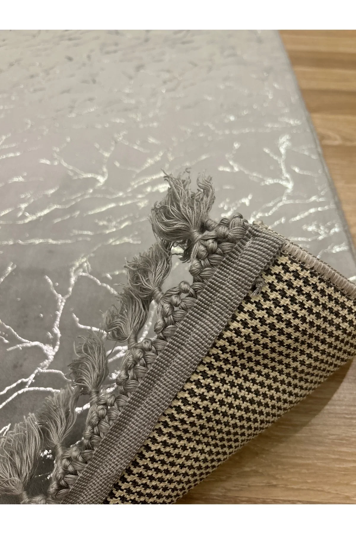 Bambu Yıkanabilir Kaymaz Oturma Odası Salon Mutfak Çocuk Odası Halısı Açık Gri Gümüş Simli Bambu