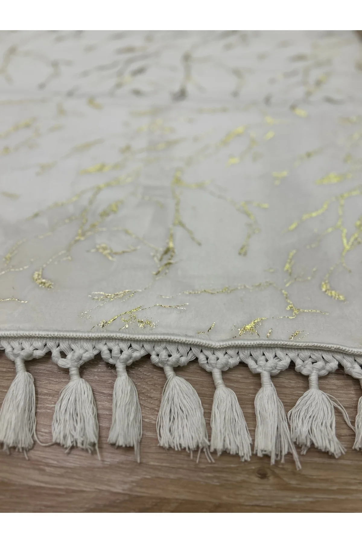 Bambu Yıkanabilir Kaymaz Oturma Odası Salon Mutfak Çocuk Odası Halısı Beyaz Gold Simli Bambu