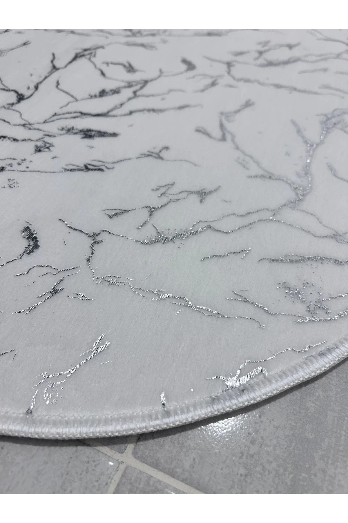 Simli Bambu Kaymaz Deri Taban 2li Set Klozet Beyaz Gümüş Banyo Paspas Takımı