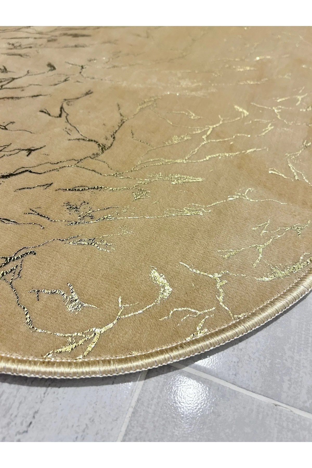 Simli Bambu Kaymaz Deri Taban 2li Set Klozet Cappicino Gold Banyo Paspas Takımı